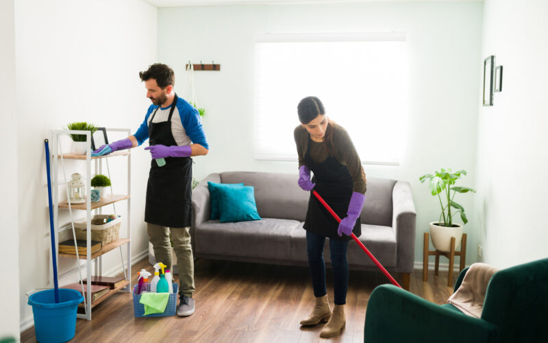 Couple doing house chores together